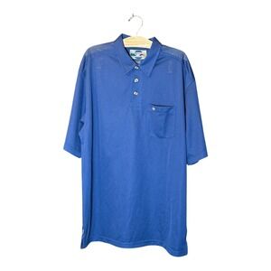 ExOfficio Adventure Travel Polo‎ Shirt Mens Blue Short Sleeve Button Up XL